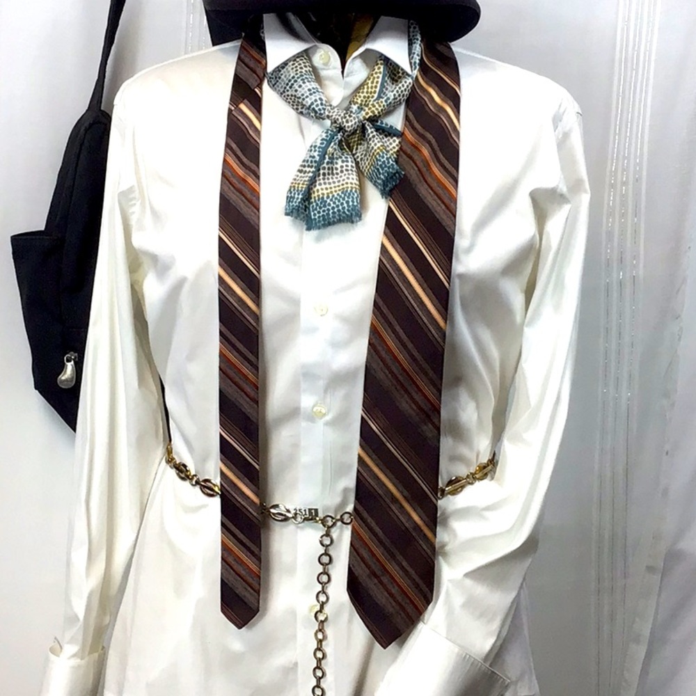 Vintage Johnny Carson Dark Brown Diagonal Striped Necktie